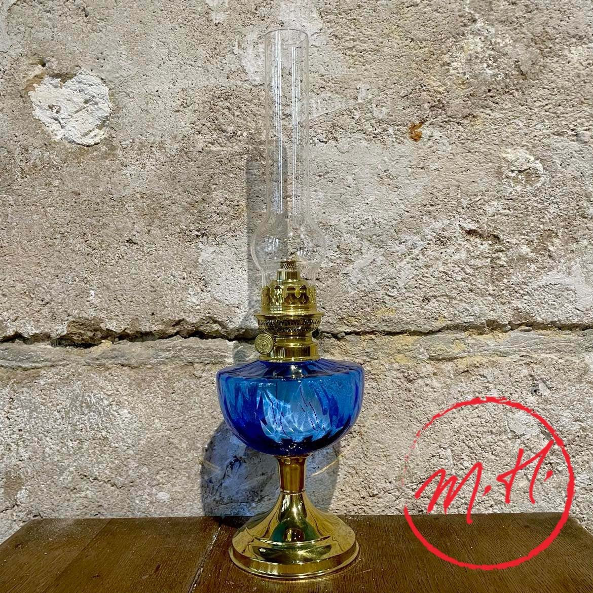 Lampe Toupie verre bleue laiton poli