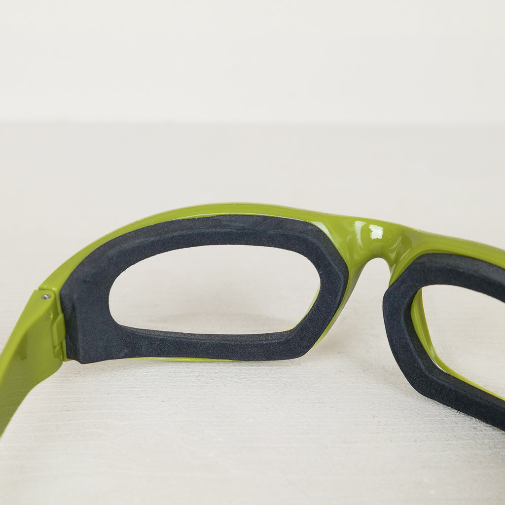 Lunettes à oignons vert anis pour couper les oignons sans pleurer, monture avec joints mousse