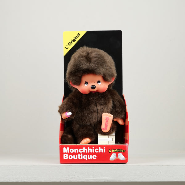 Peluche Monchhichi originale 18 cm à habiller dans sa boîte, icône années 80 pour enfants dès 2 ans