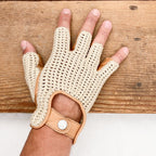 Cotton crochet and lambskin mittens