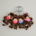 Monchhichi plush keychain 9 cm set of four versions with red, blue and pink bibs