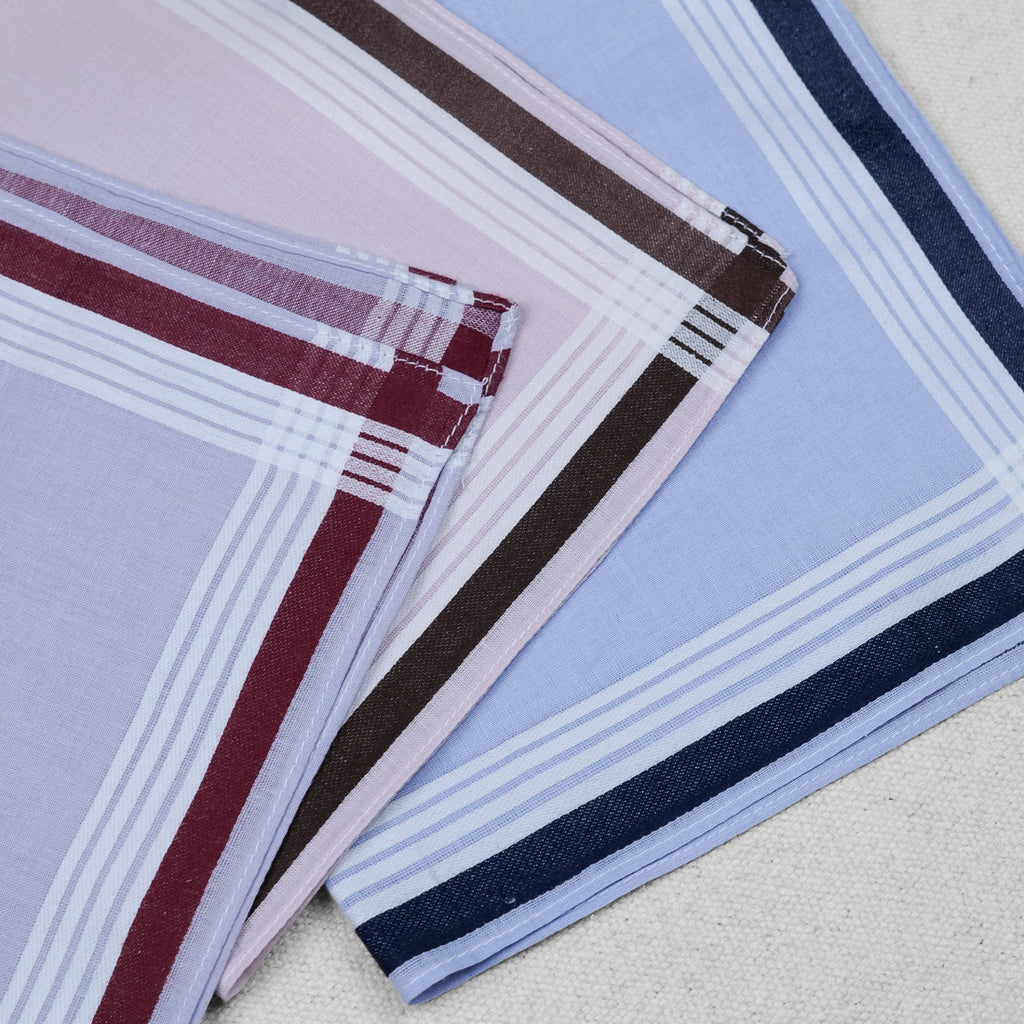 Carré de poche homme en coton 100 % 40 x 40 cm réutilisable, trois mouchoirs à bordures rayées en coloris pastel