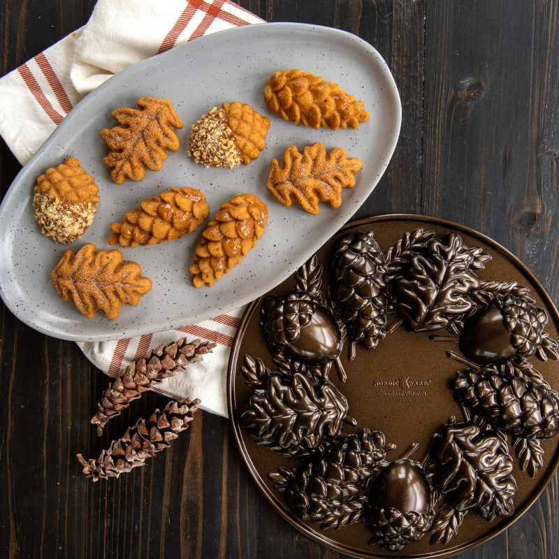 Nordic Ware pinecone and leaf cake mold detail non-stick