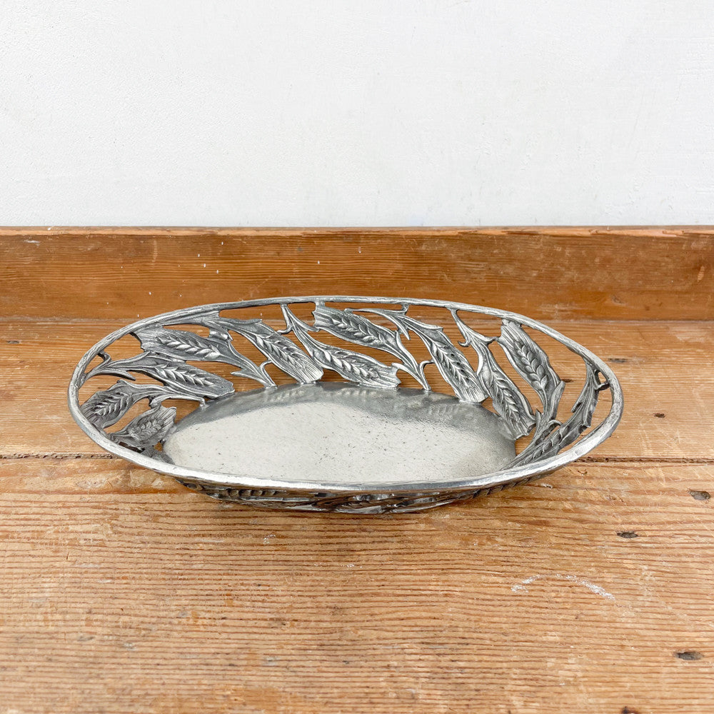 Oval pewter wheat ear basket Potier d'Etain