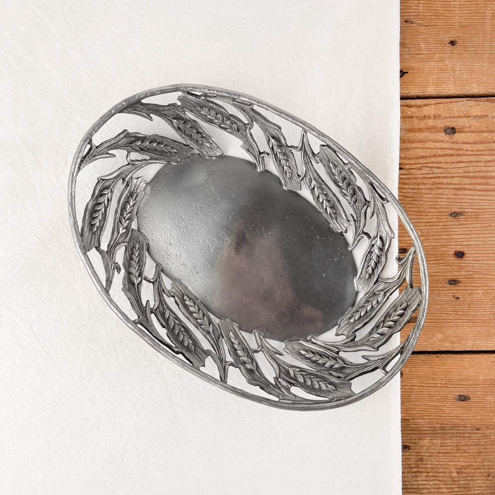 Oval pewter wheat ear basket Potier d'Étain