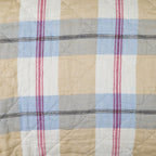 Gros plan sur le tissage écossais du plaid coton matelassé Ib Laursen 07938-00, carreaux beige bleu et prune 130x180 cm