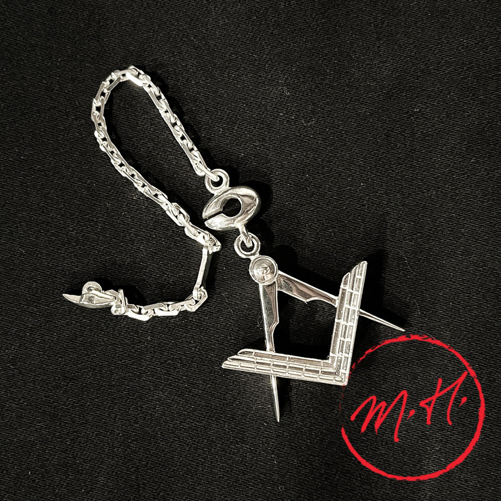 Porte-clés en argent Compas de franc-maçonnerie