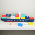 Wooden toy cargo ship with colourful stackable containers and control tower, Vilac, 40 cm (15.7 in)
