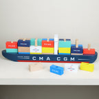 Wooden toy cargo ship with colourful stackable containers and control tower, Vilac, 40 cm (15.7 in)
