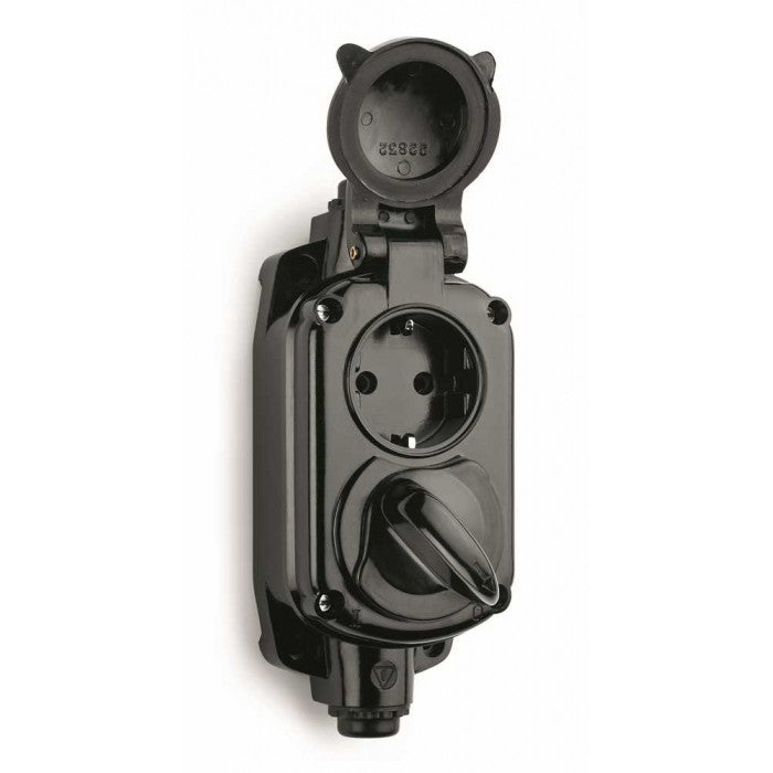 Black bakelite exterior socket & switch