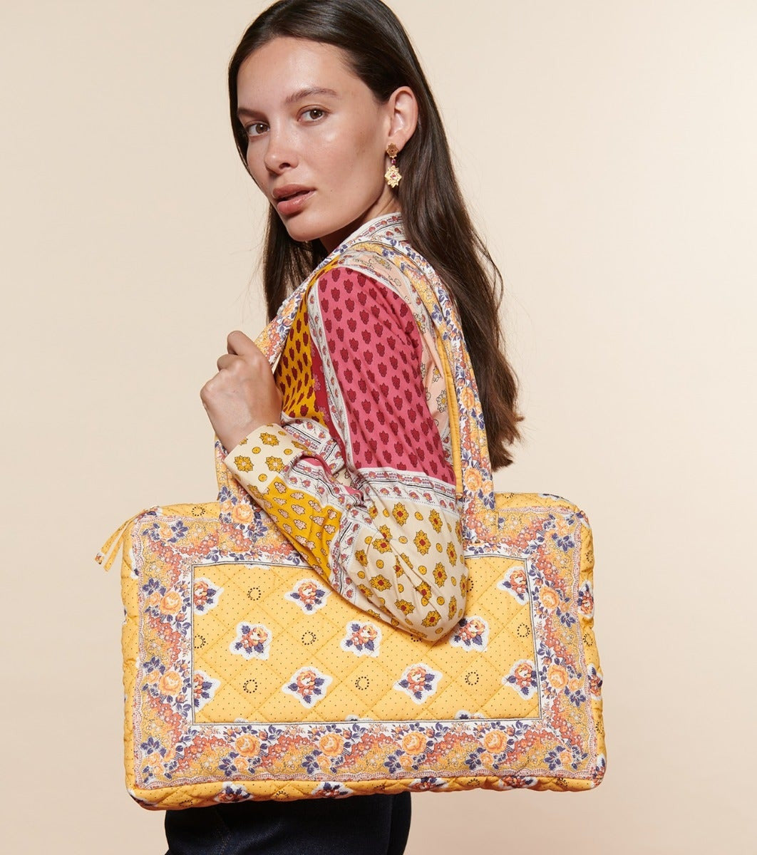 Sac Souleiado jaune à motifs roses en coton