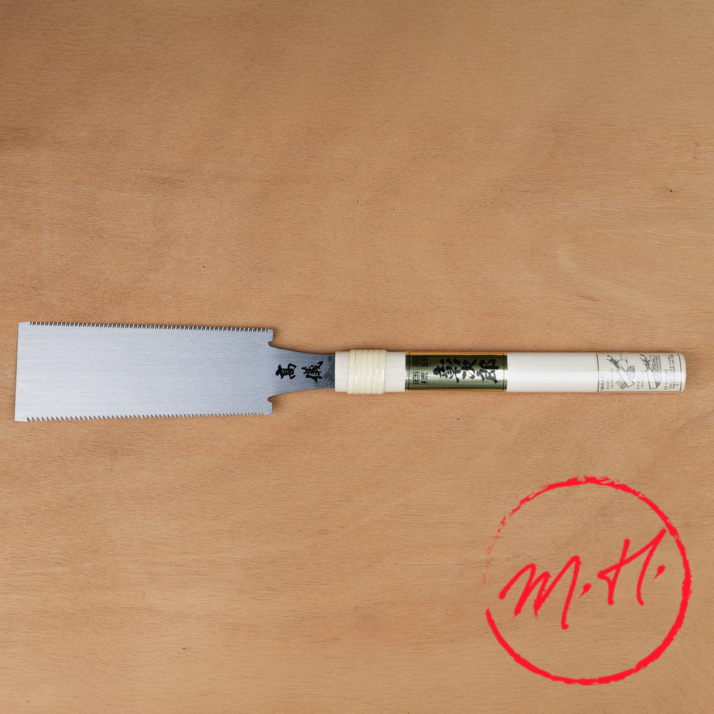 Ryoba double-edge Japanese pull saw with hollow-ground polished blade, Takagi precision hand tools