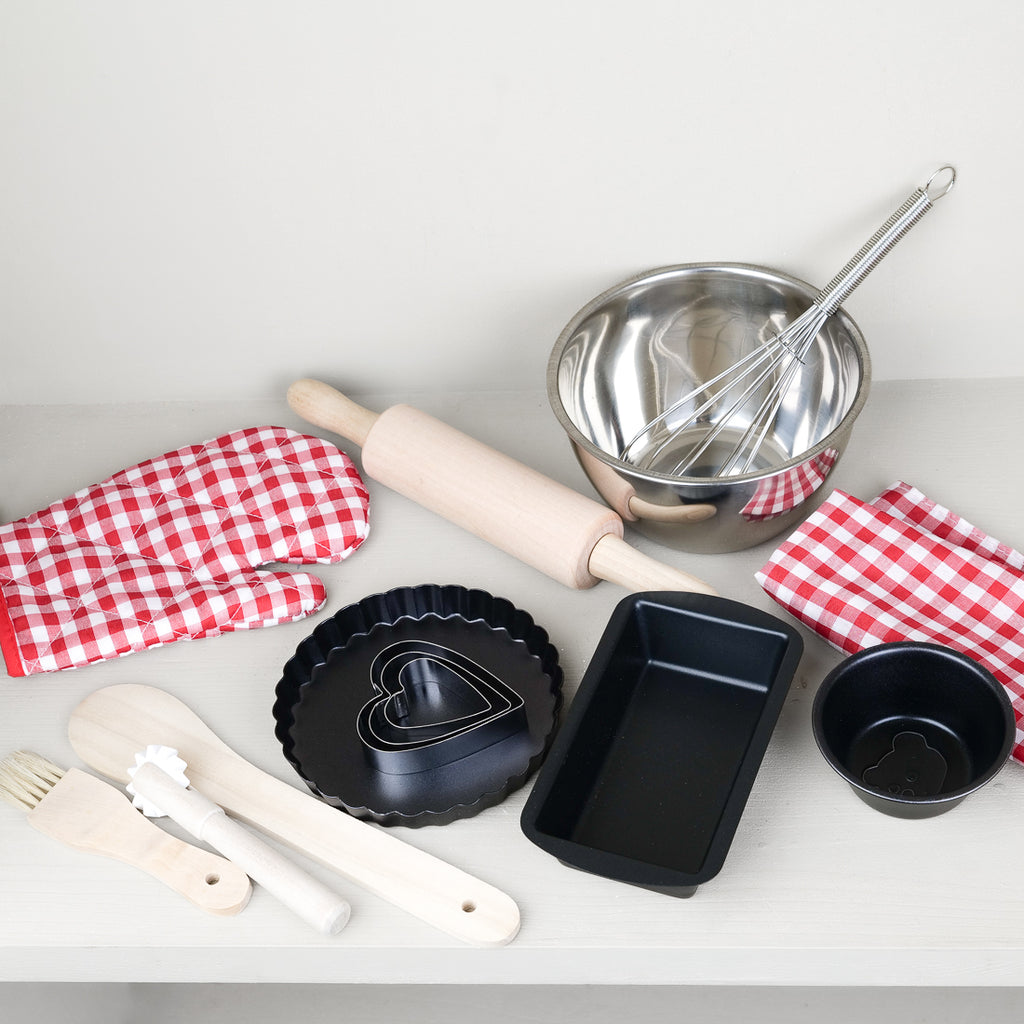 Jouet d'imagination pour enfant, kit pâtisserie acier inoxydable avec rouleau, emporte-pièce cœur et moule à cake