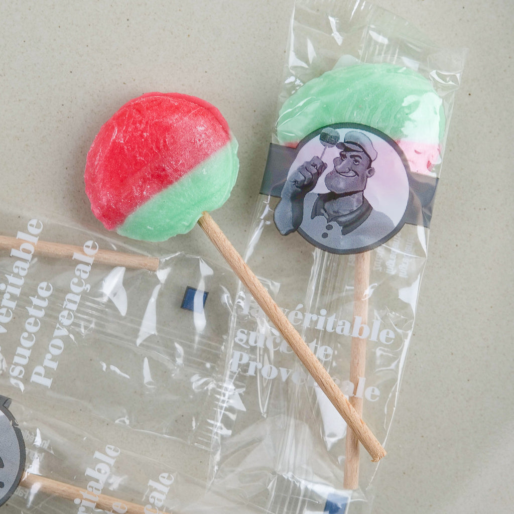 Provençal lollipop, mint and cherry flavour