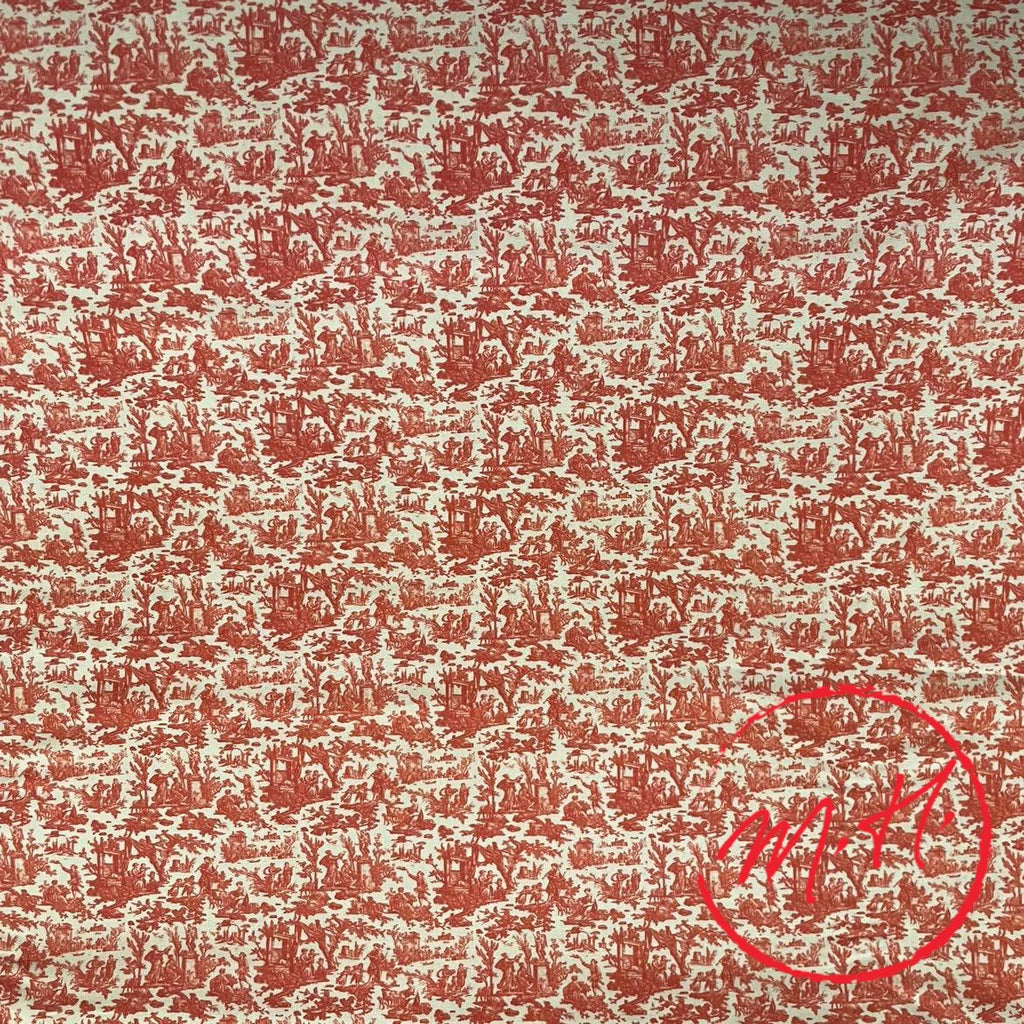 Tissu au mètre toile de Jouy rouge