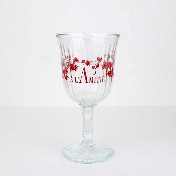 Verre à pied Belem 18 cl en verre fabriqué au Portugal, inscription « À l'Amitié » rouge et motif de lierre
